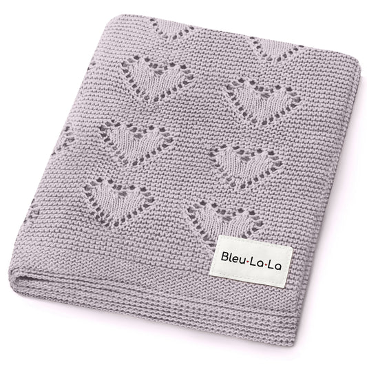 100% Cotton Luxury Knit Heart Swaddle Baby Blanket