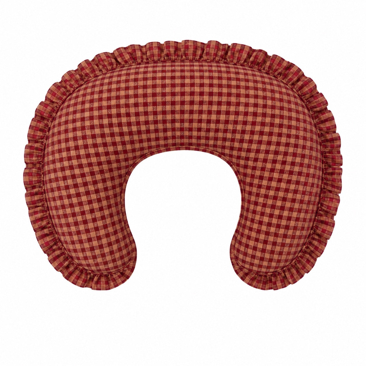 Red Beige Gingham Ruffle Nursing Pillow Cover