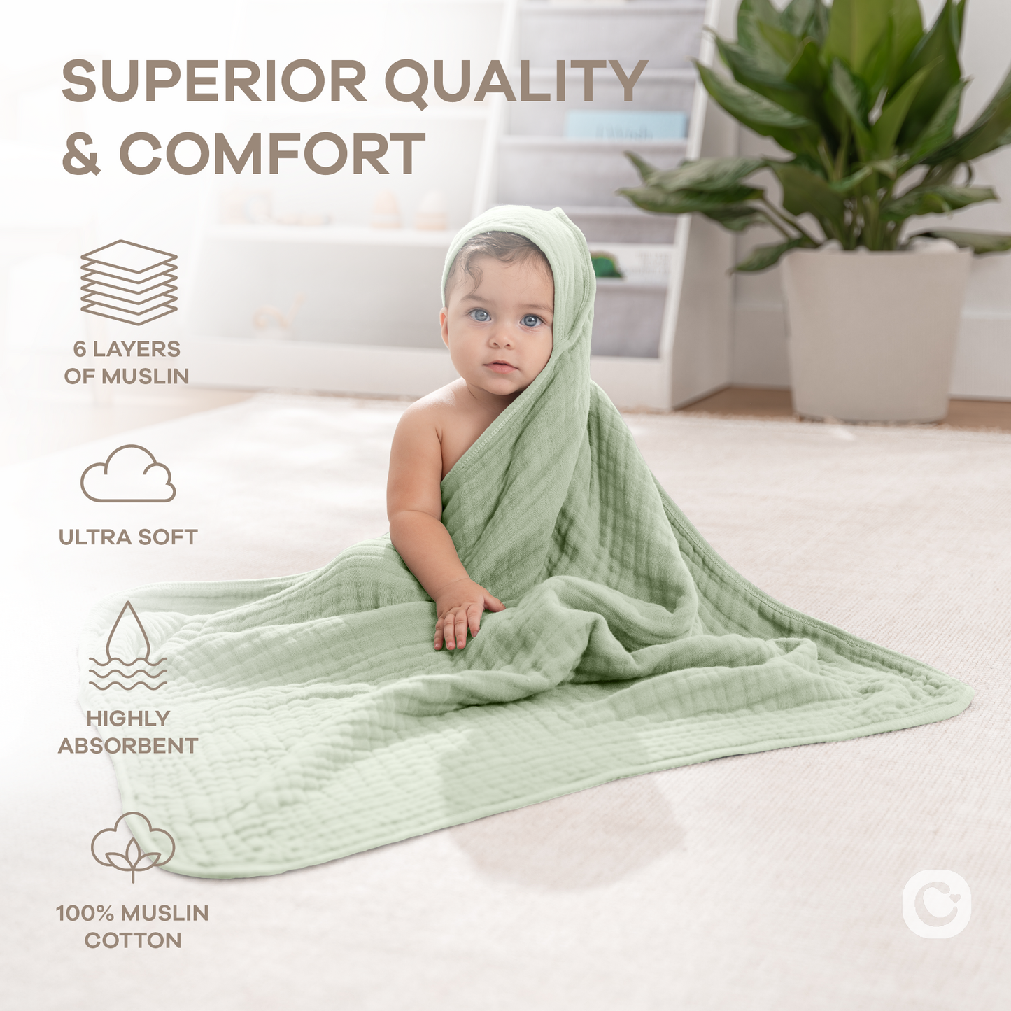 Baby Hooded Towels in Sage
