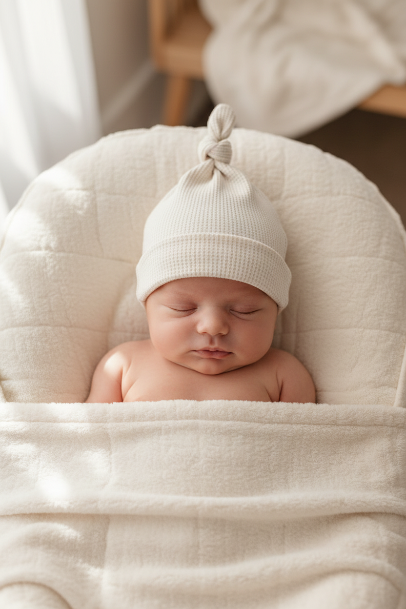 Cream Waffle Knit Newborn Baby Knot Hat