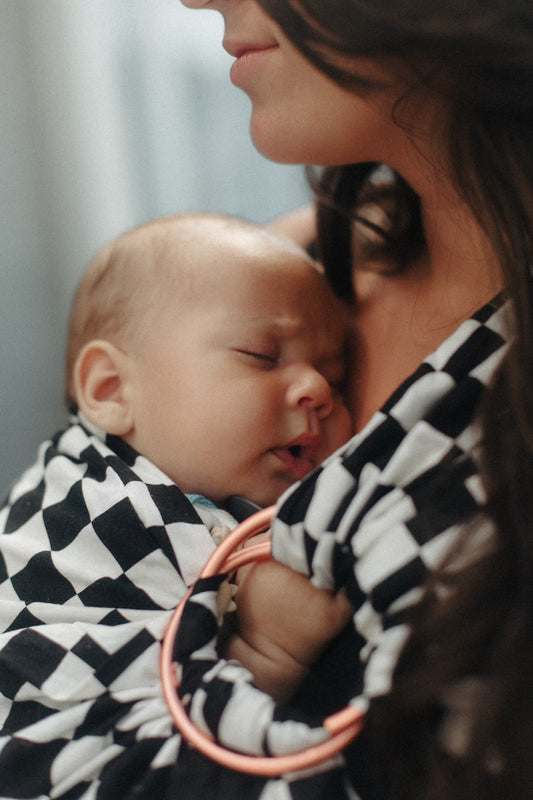 Baby cotton ring sling carrier black and white checkered pattern