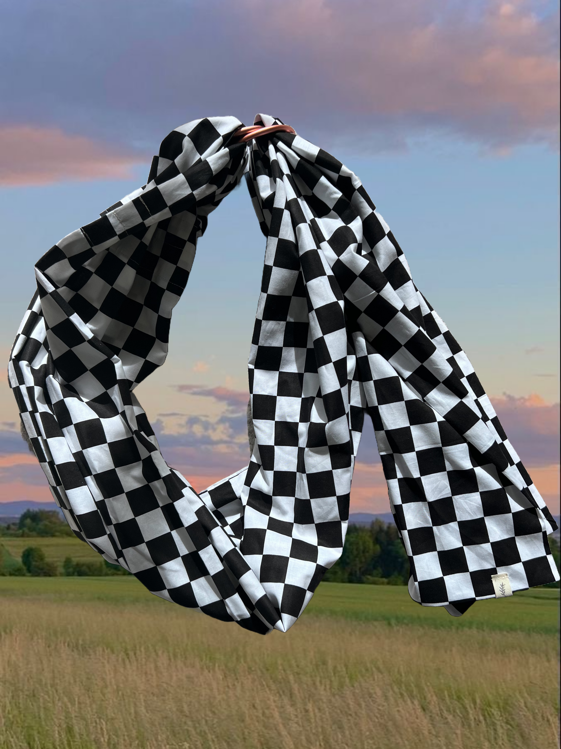 Baby cotton ring sling carrier black and white checkered pattern