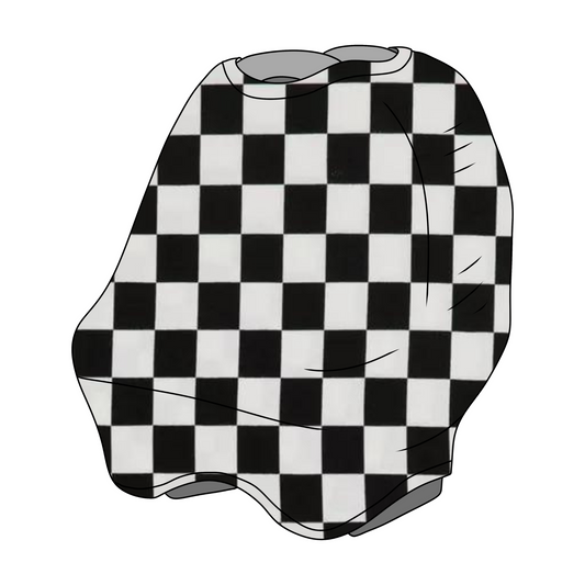 Checkered black and white car seat cover and nursing cover breastfeeding