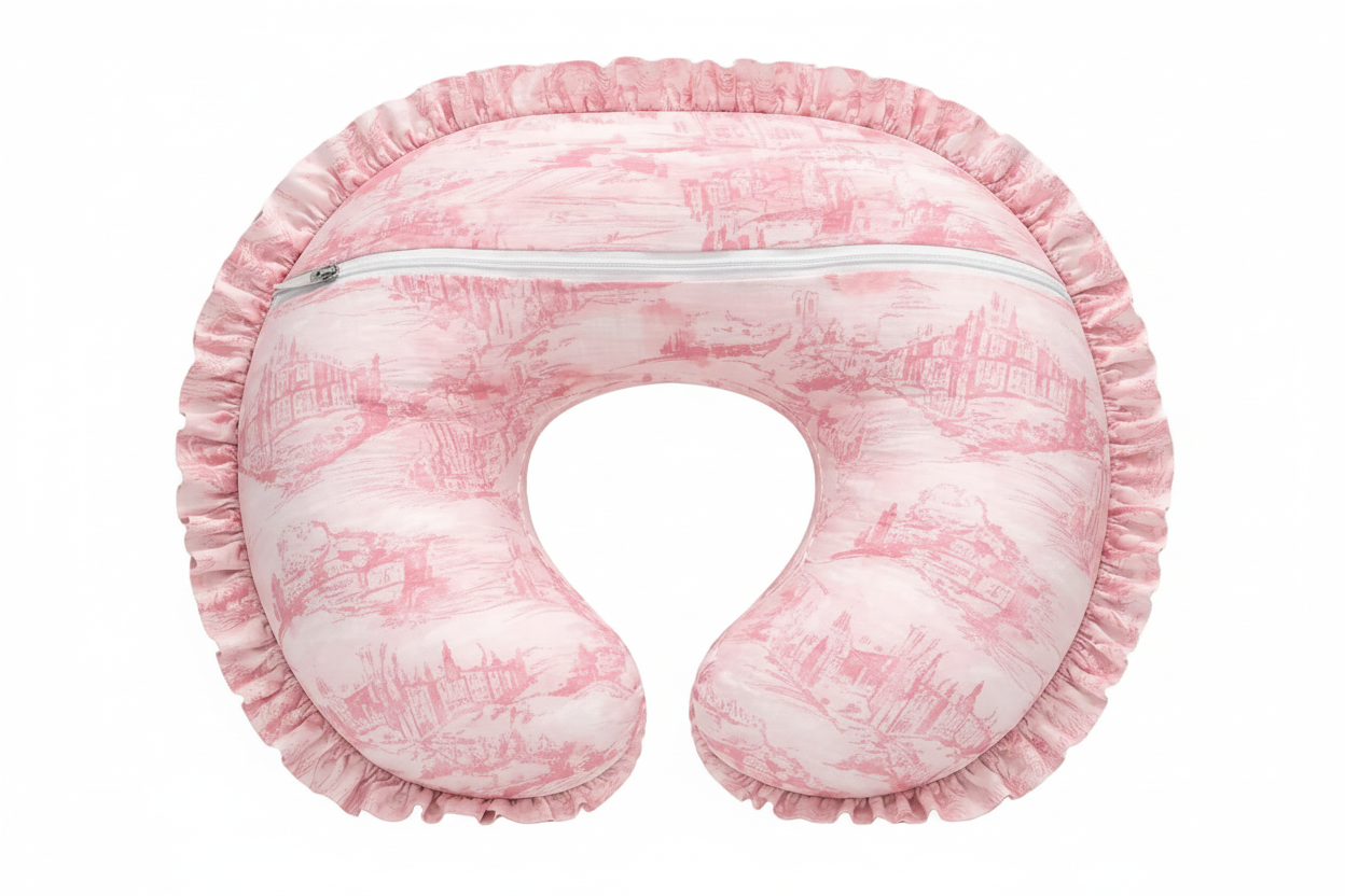 Pink Toile Ruffle Nursing Pillow Cover