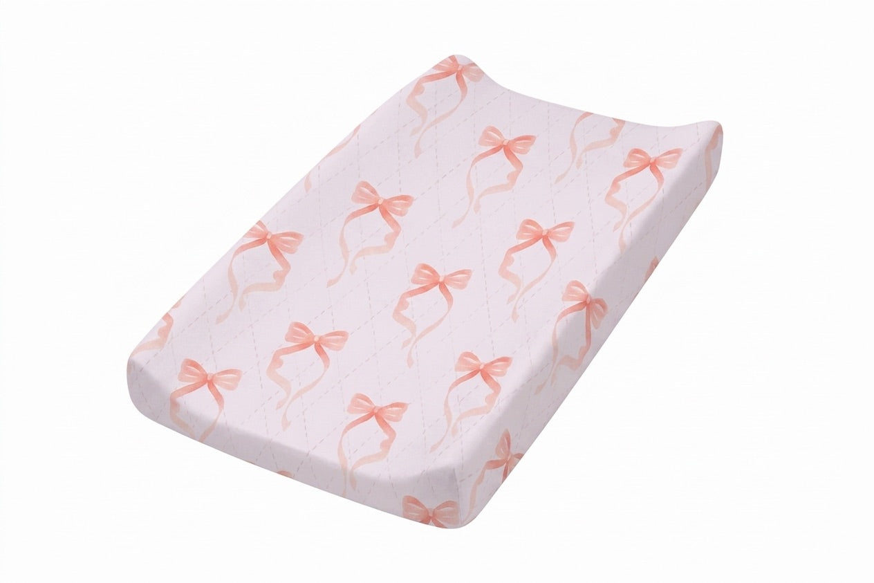 Pink Bow Changing Pad Cover