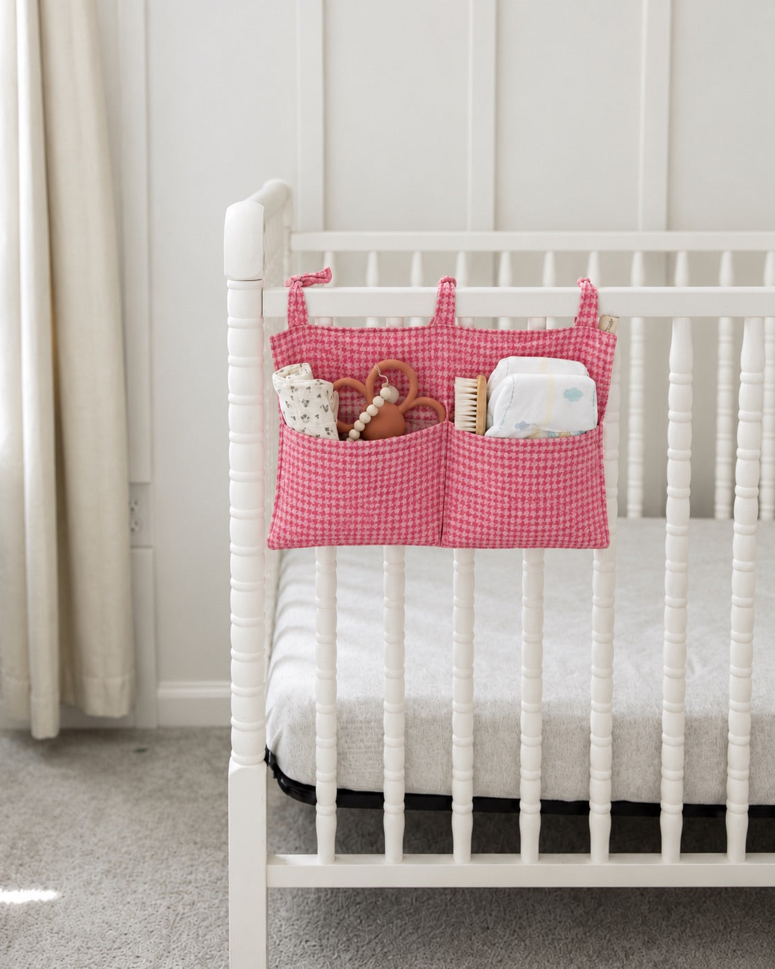 Pink Houndstooth Crib Organizer