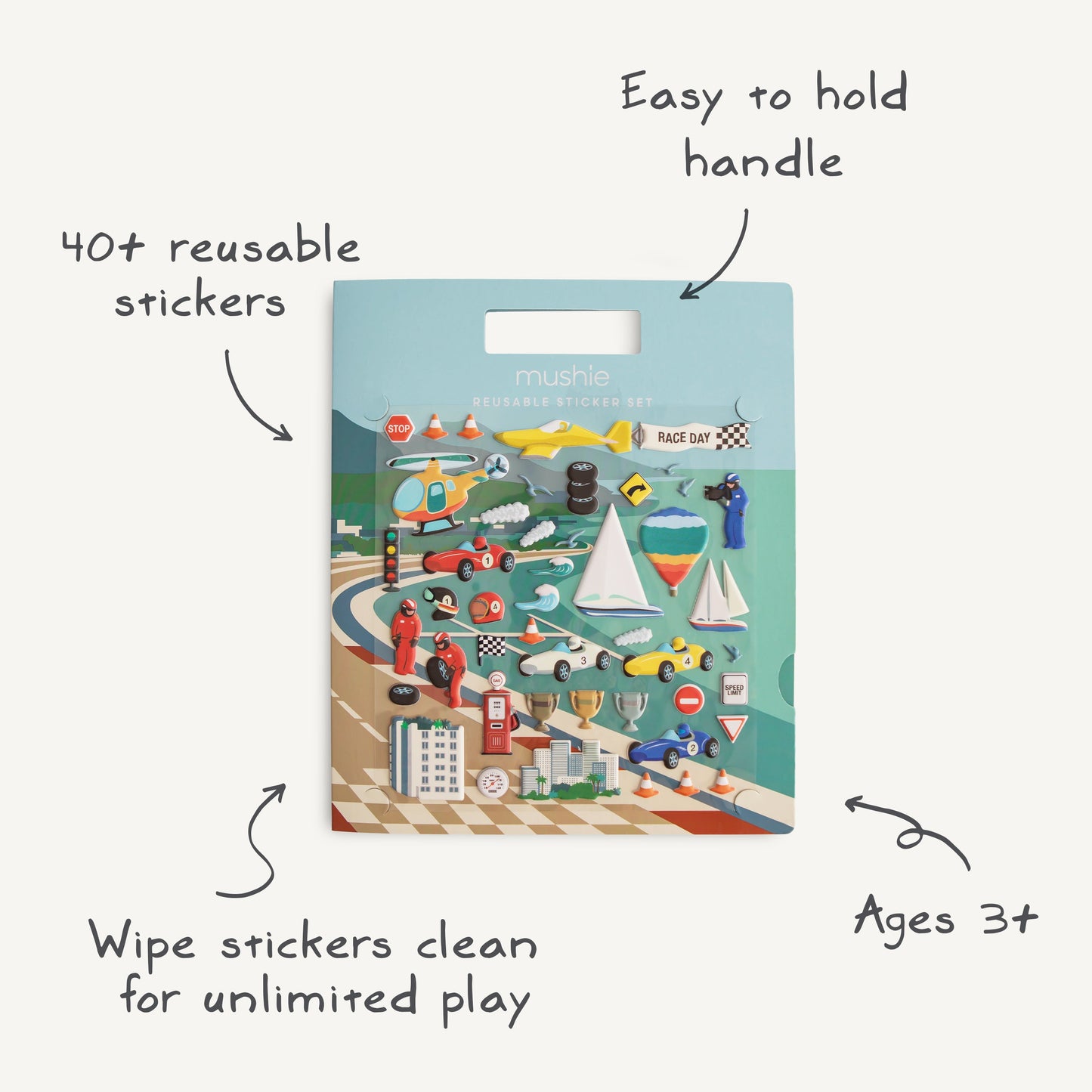 Reusable Race Cars Sticker Set