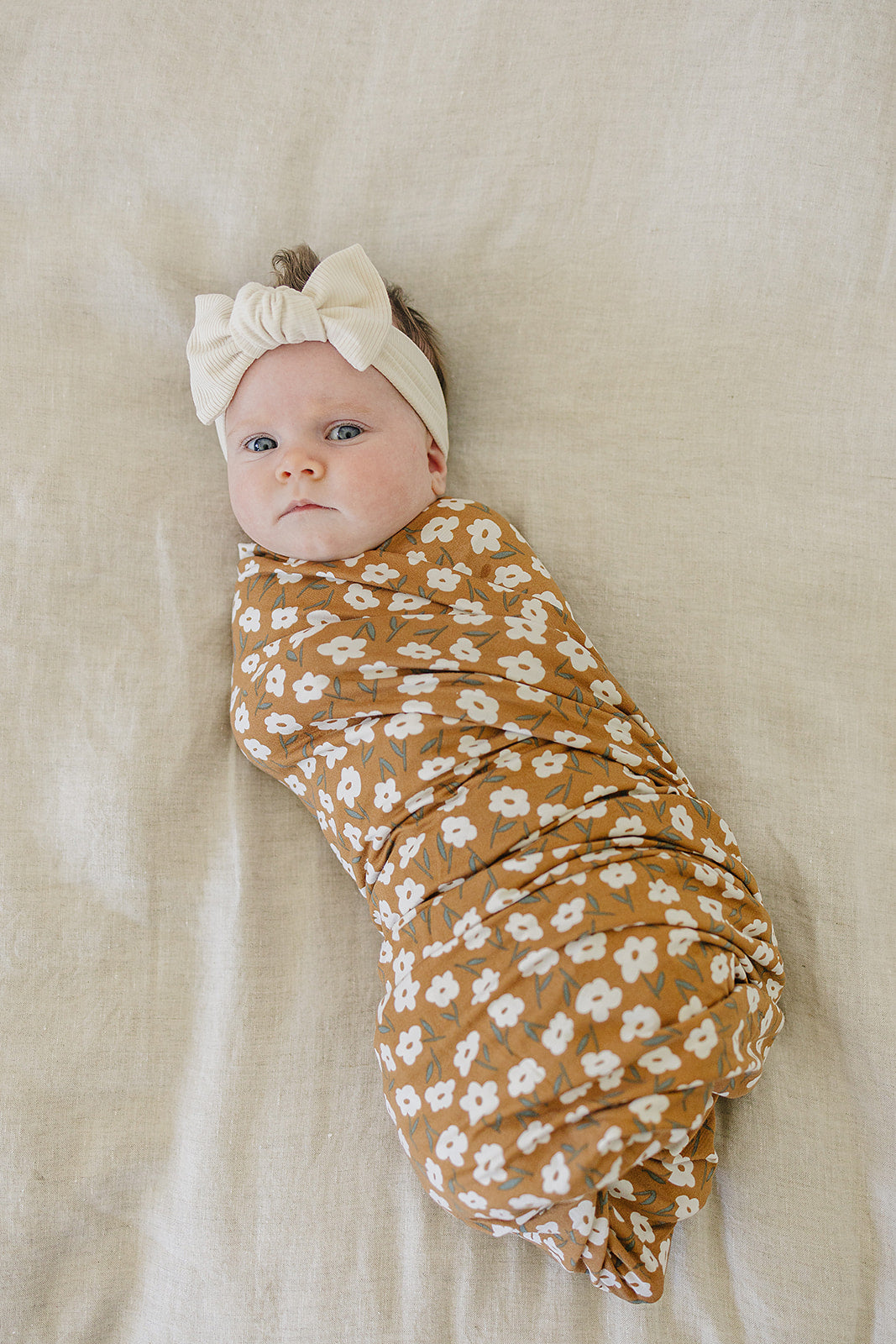 Mustard Flora Ribbedl Bamboo Stretch Swaddle