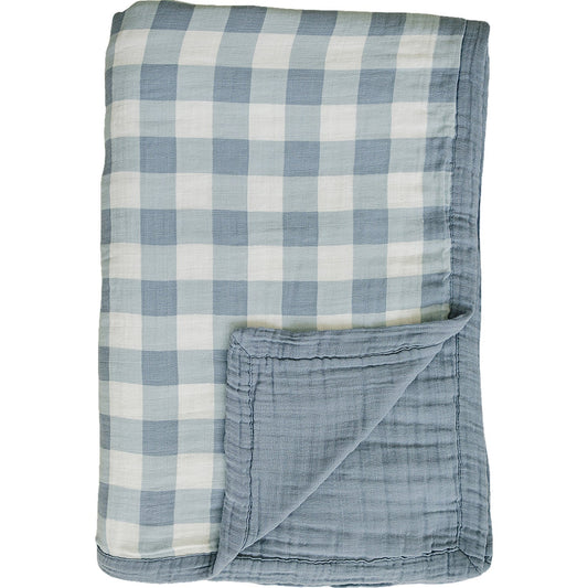 Dusty Blue Gingham Twin Muslin Quilt