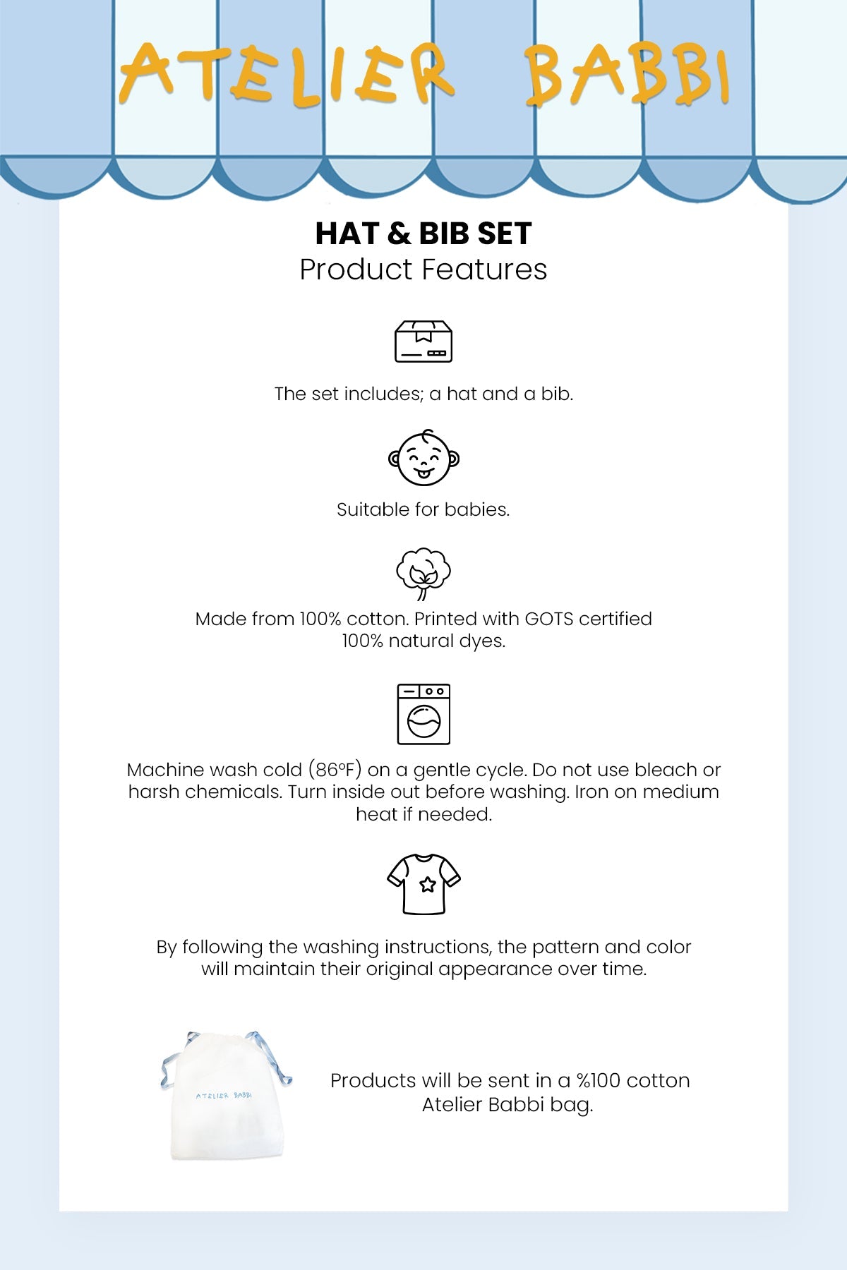 Newborn Bib & Hat Set - Ikat / Beige