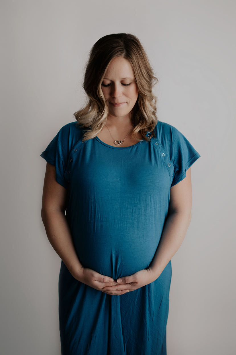 Blue Mommy Labor and Delivery Nursing Hospital Gown