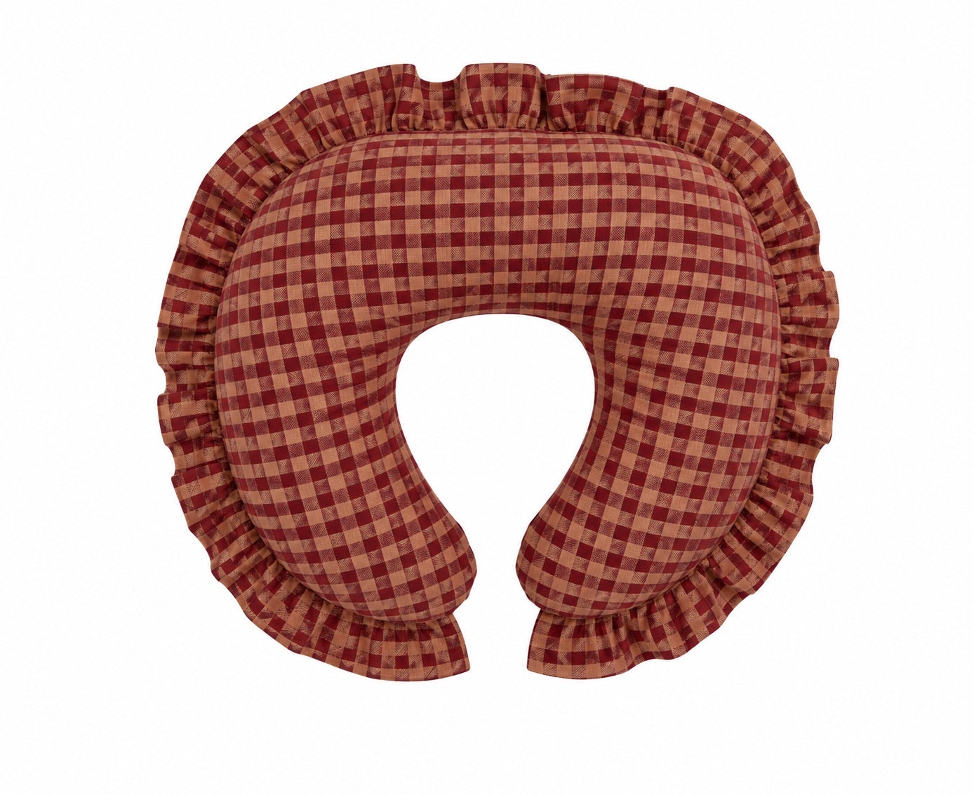 Red Beige Gingham Ruffle Nursing Pillow Cover