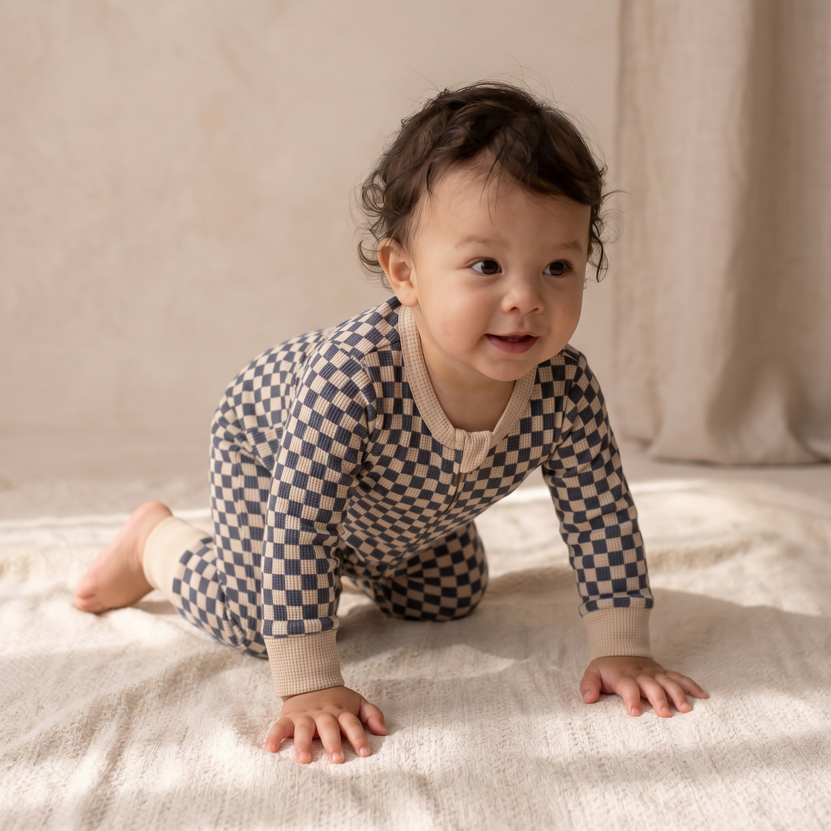 Organic 2-Way Zip Romper - Midnight Check