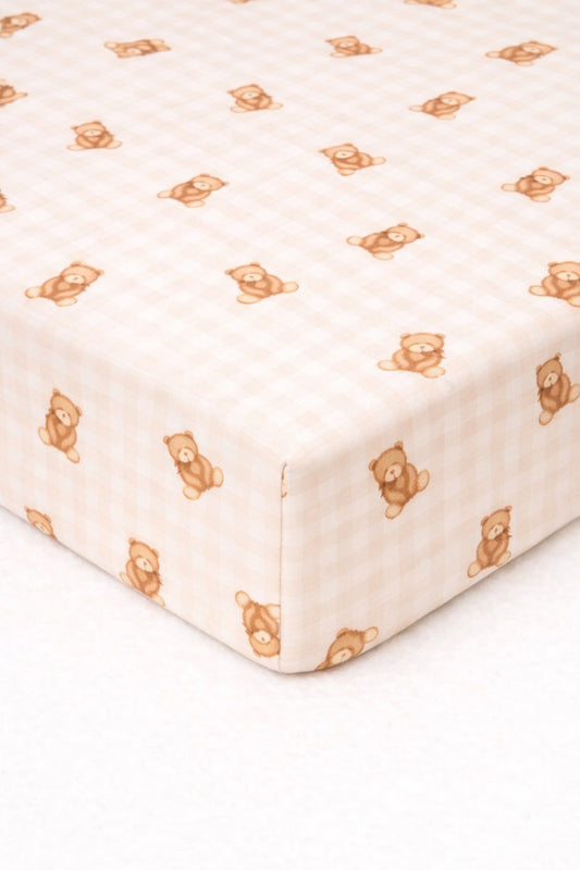 Teddy Beige Gingham Crib Sheet