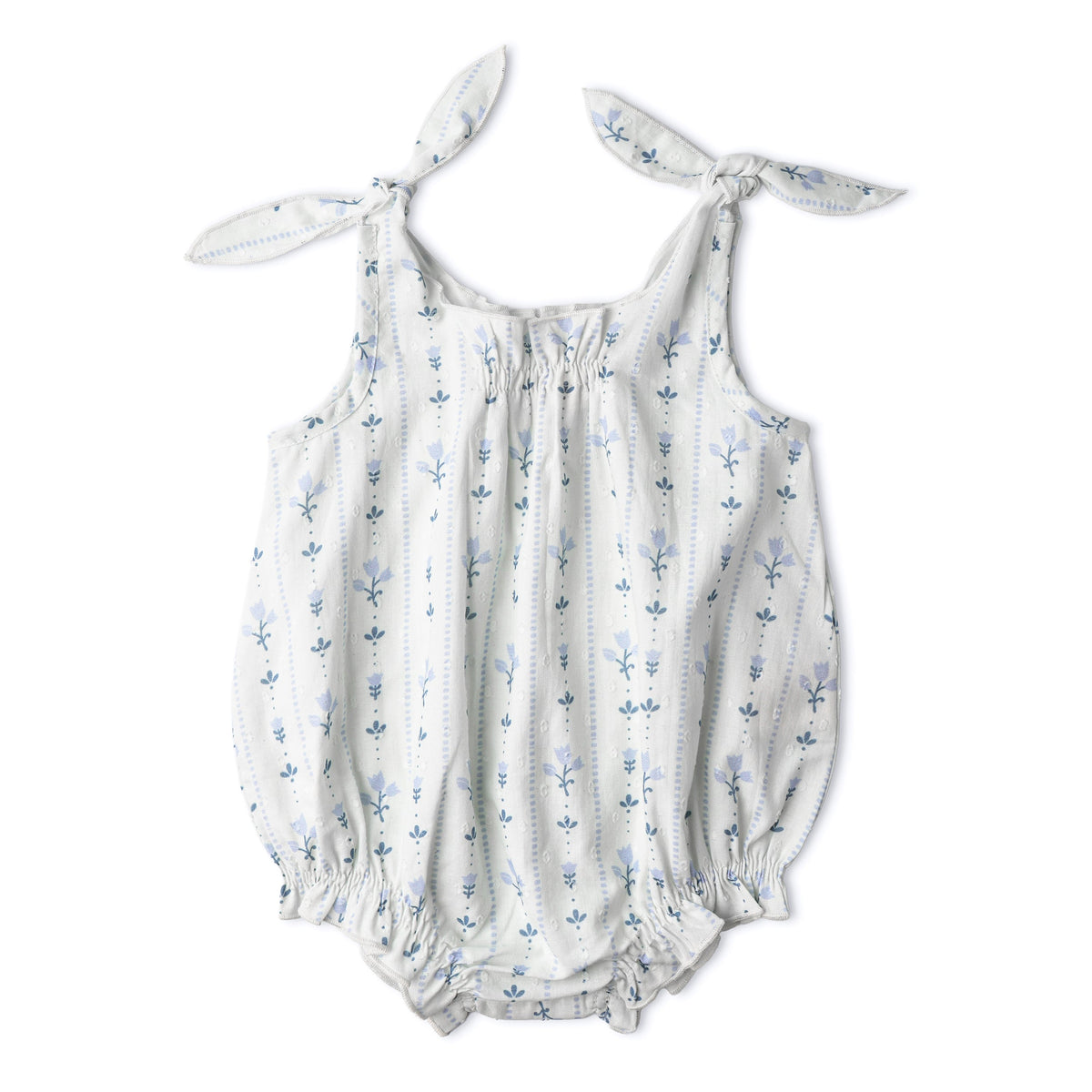 Organic Tie Shoulder Bubble Romper - Blue Vines