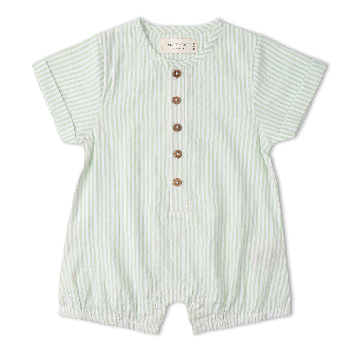 Organic Short Bubble Romper - Basil Stripes