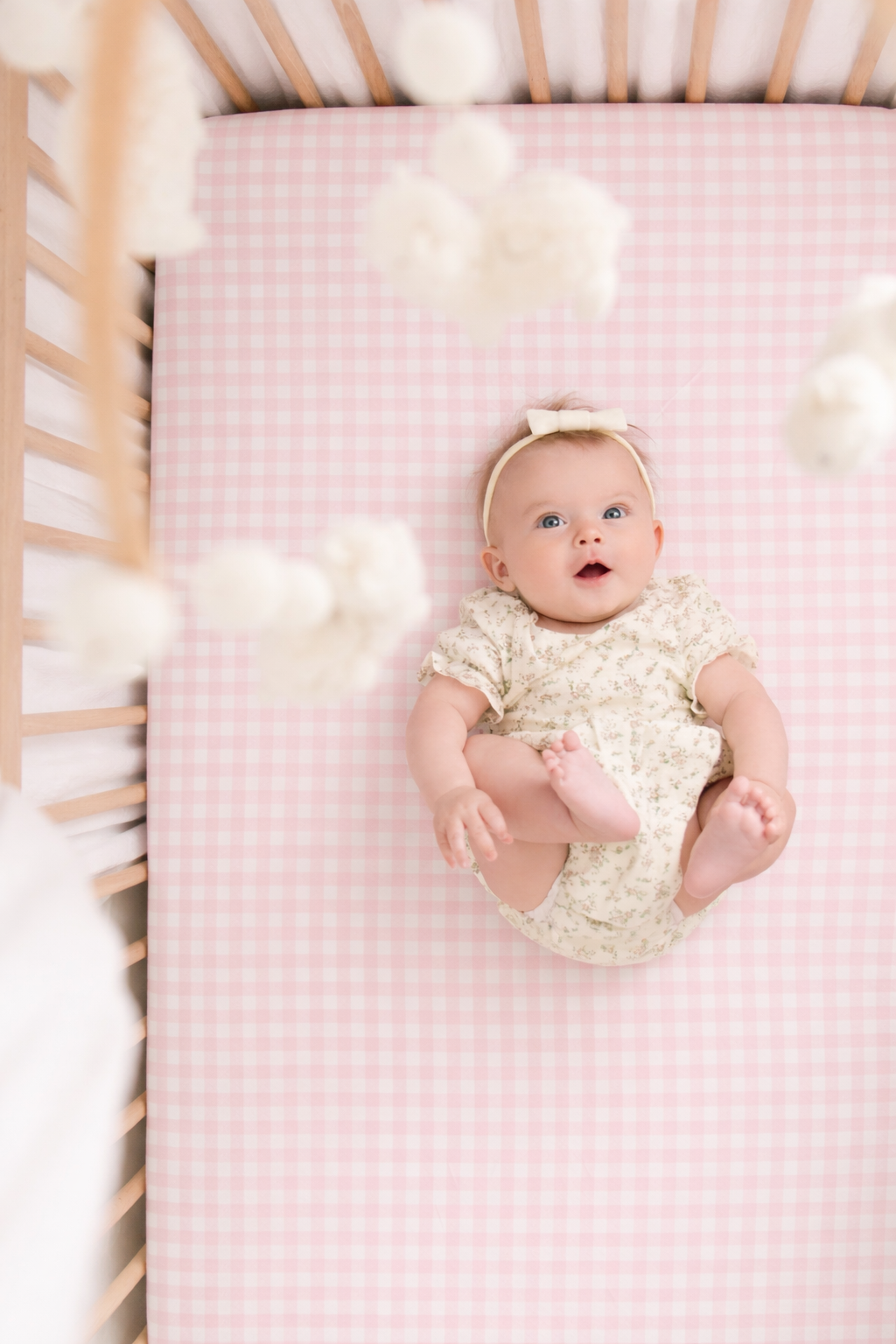 Rosey Pink Gingham Crib Sheet