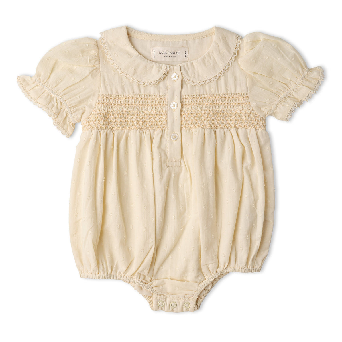 Organic Smocked Button Romper - Butter Yellow