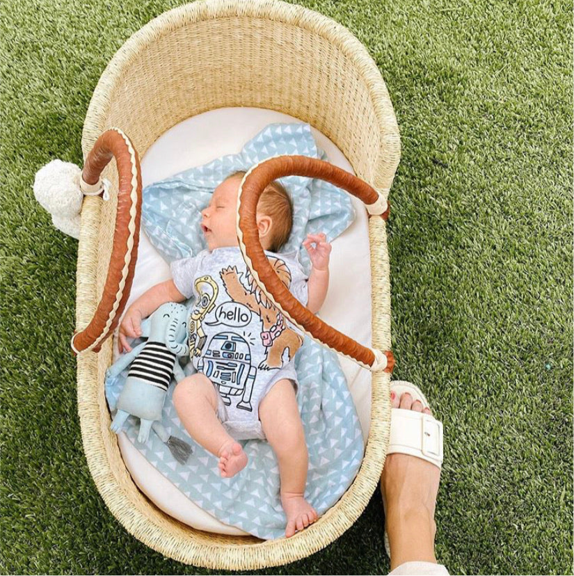 Cognac + Cream Handle Moses Basket
