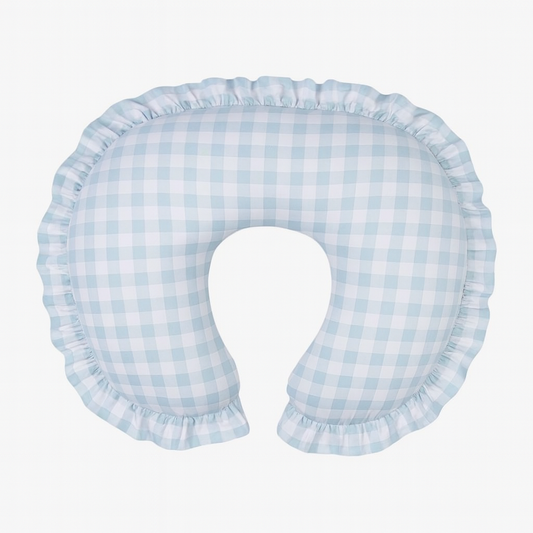 Blue Checkered Ruffle Nursing Pillow Cover