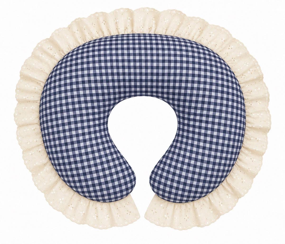 Gingham Ivory Eyelet Ruffle Original Nursing Pillow Cover