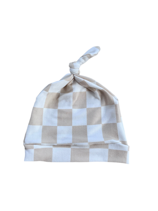 Butter Yellow Checkered Knotted Hat