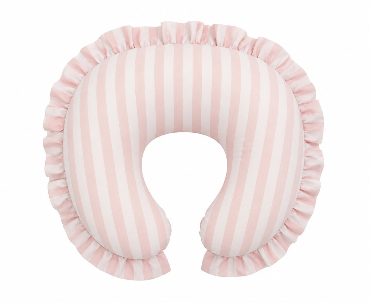 Pink White Stripe Ruffle Nursing Pillow Cover