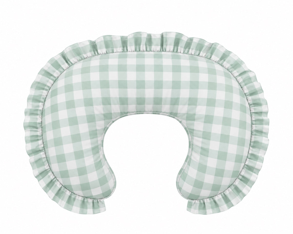 Light Green Checkered Ruffle Nursing Pillow Cover