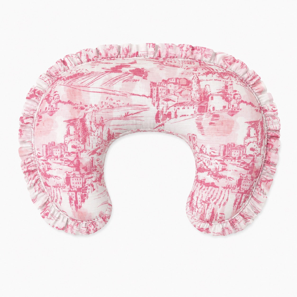 Pink Toile Ruffle Nursing Pillow Cover