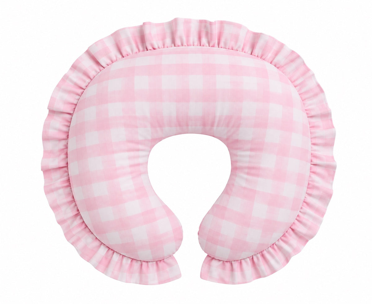 Light Pink Checkered Ruffle Nursing Pillow Cover