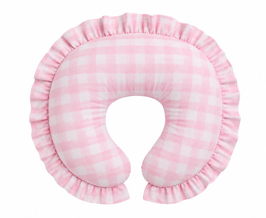Light Pink Checkered Ruffle Nursing Pillow Cover