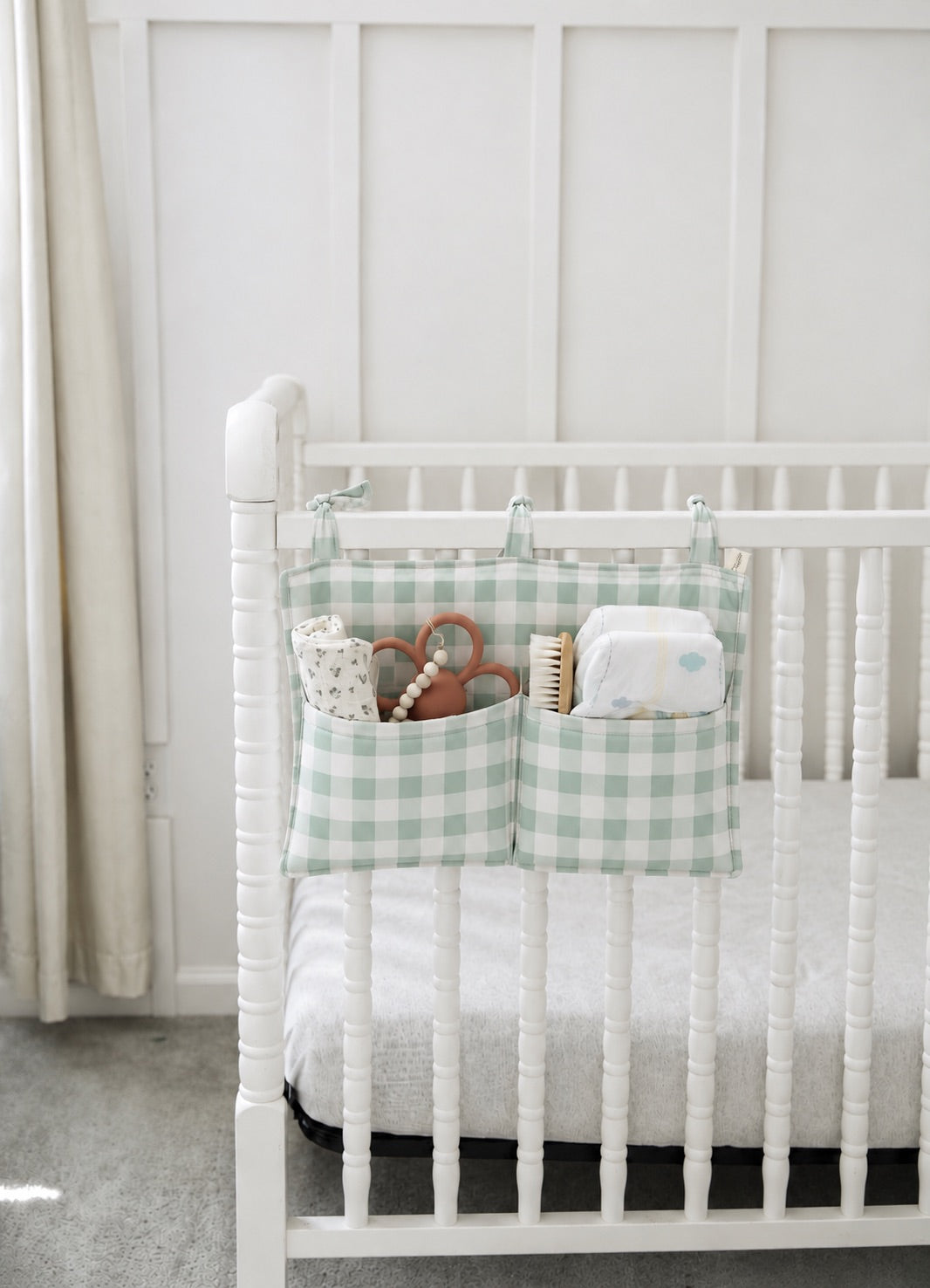 Light Green Checkered Crib Organizer