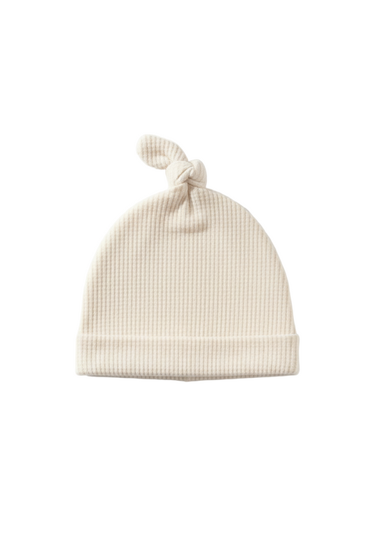 Cream Waffle Knit Newborn Baby Knot Hat