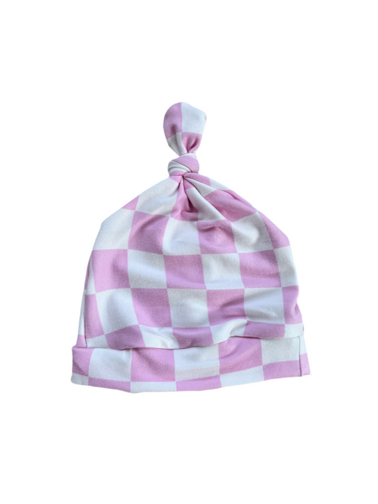 Sugar Pink Checkered Knotted Hat