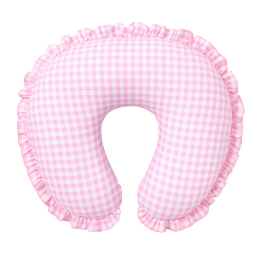 Pink Gingham Ruffle Nursing Pillow Cover