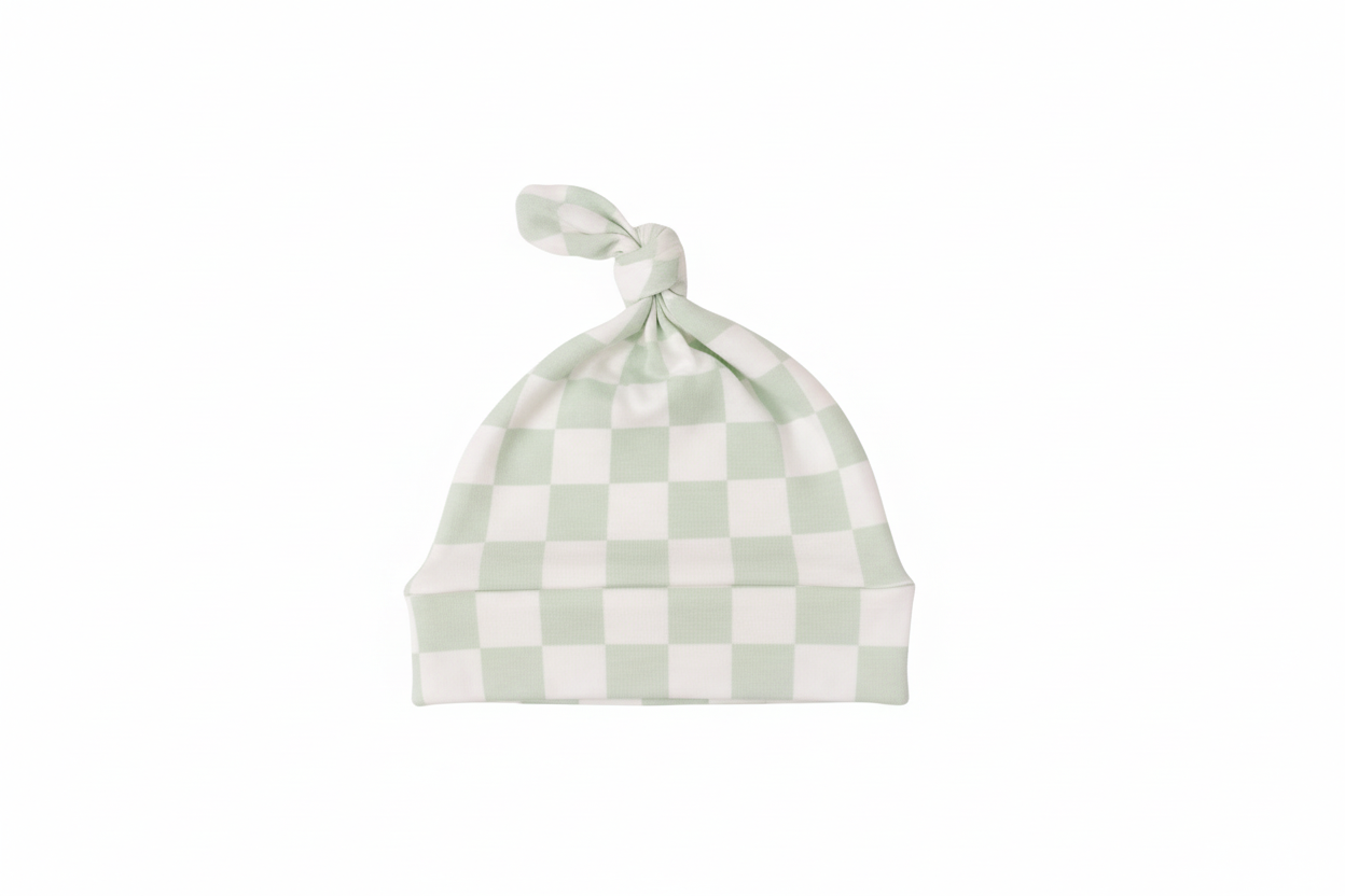 Leaf Green Checkered Knotted Hat