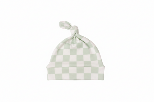 Leaf Green Checkered Knotted Hat