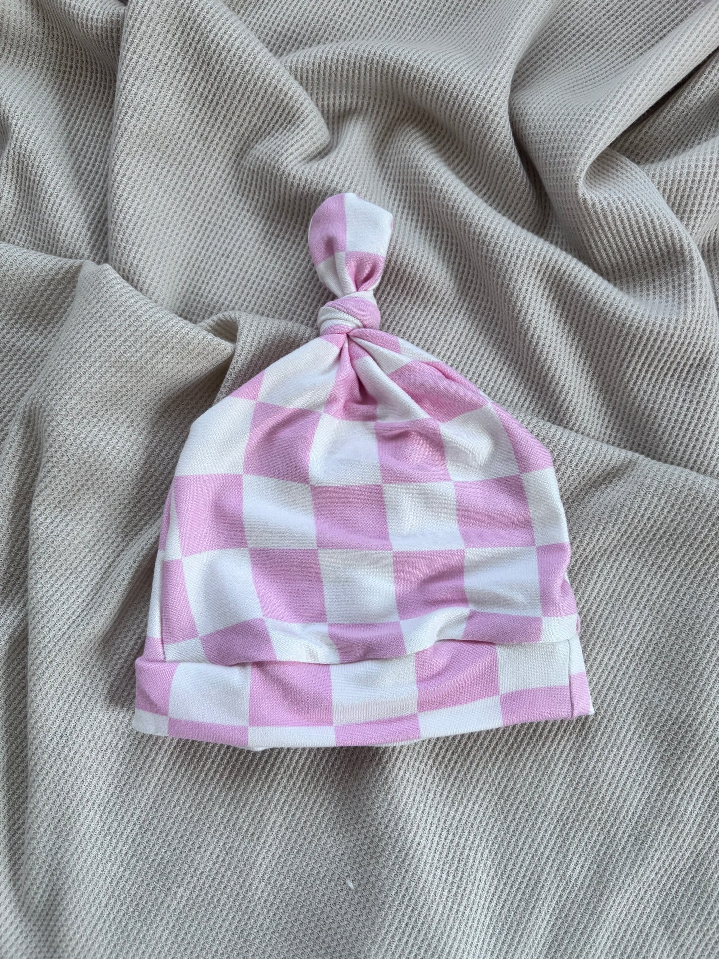 Sugar Pink Checkered Knotted Hat