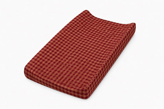 Red Beige Gingaham Changing Pad Cover