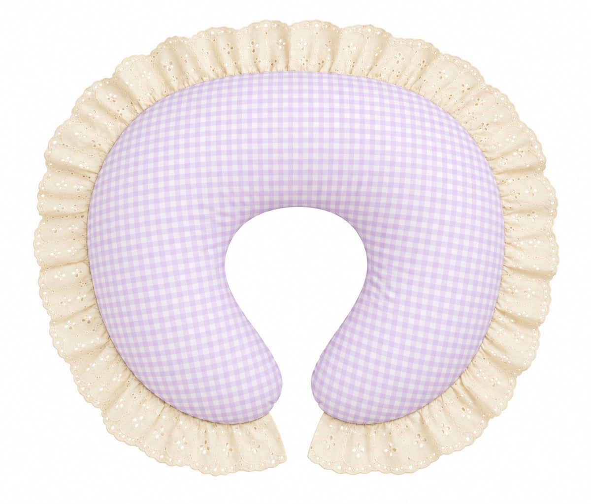 Gingham Ivory Eyelet Ruffle Original Nursing Pillow Cover