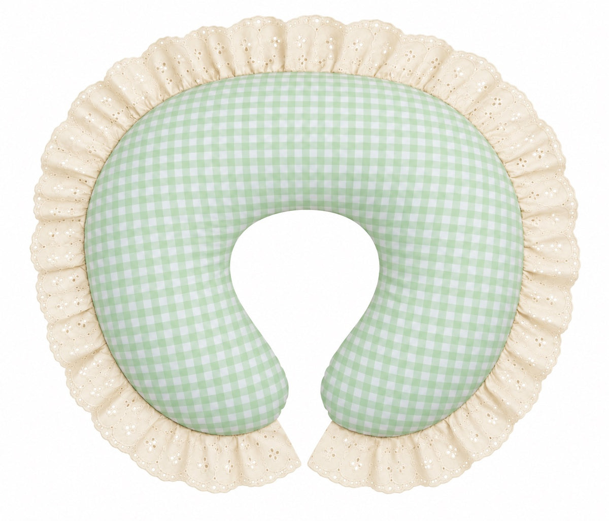 Gingham Ivory Eyelet Ruffle Original Nursing Pillow Cover