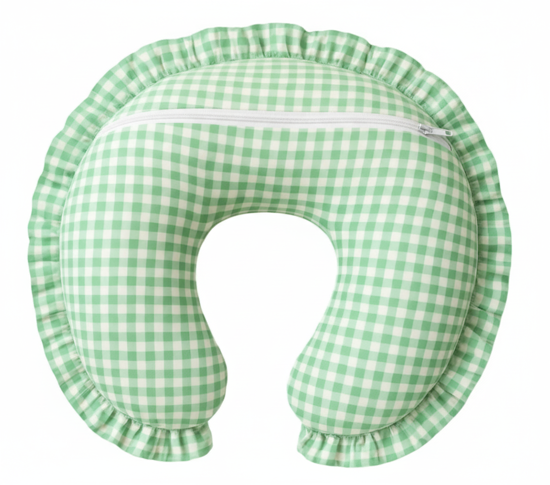 Green Gingham Ruffle Nursing Pillow Cover