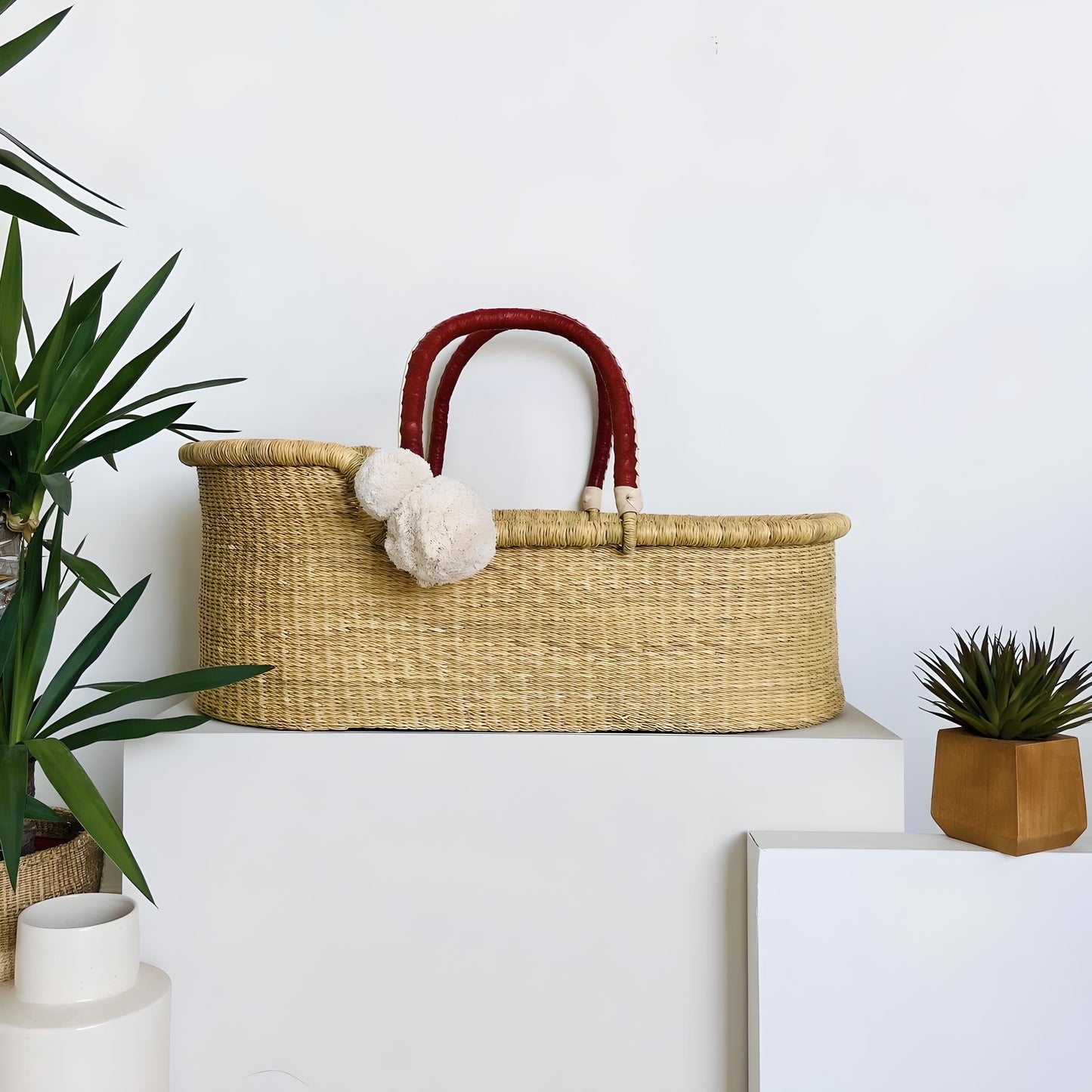 Cognac + Cream Handle Moses Basket