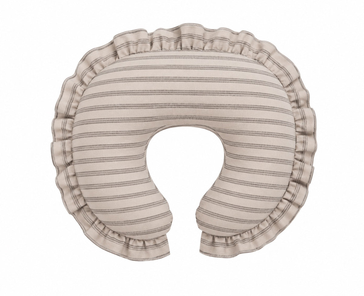 Grey Ivory Stripe Ruffle Nursing Pillow Cover