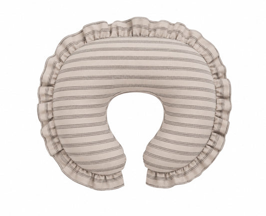 Grey Ivory Stripe Ruffle Nursing Pillow Cover