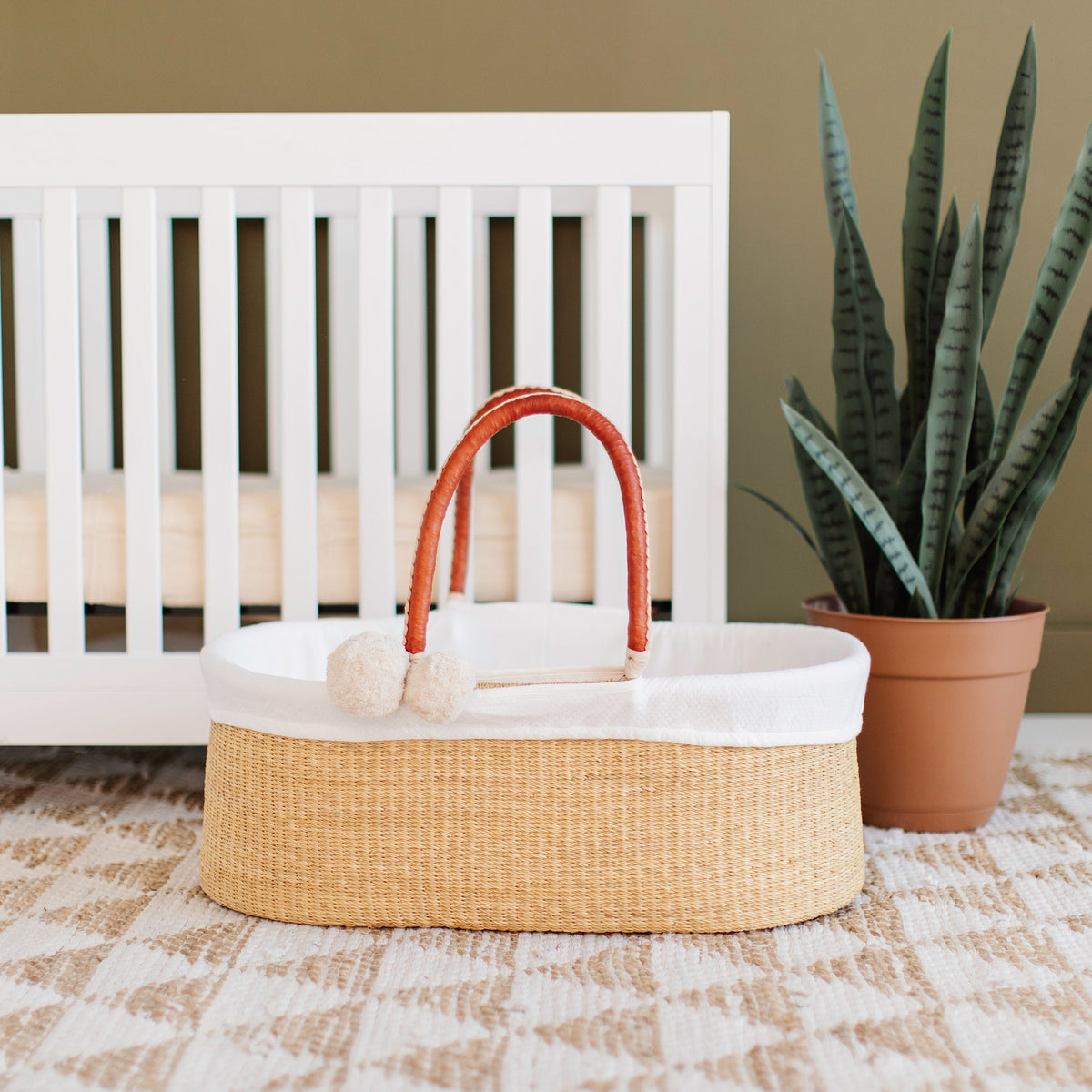 Cognac+Cream Handle No Hood Moses Basket