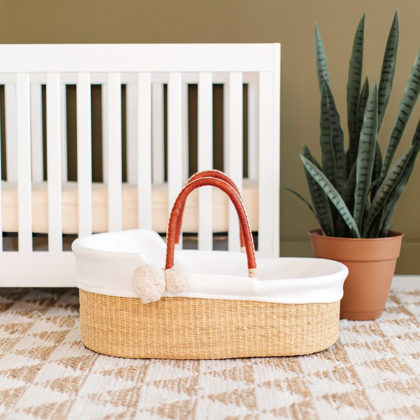 Cognac + Cream Handle Moses Basket