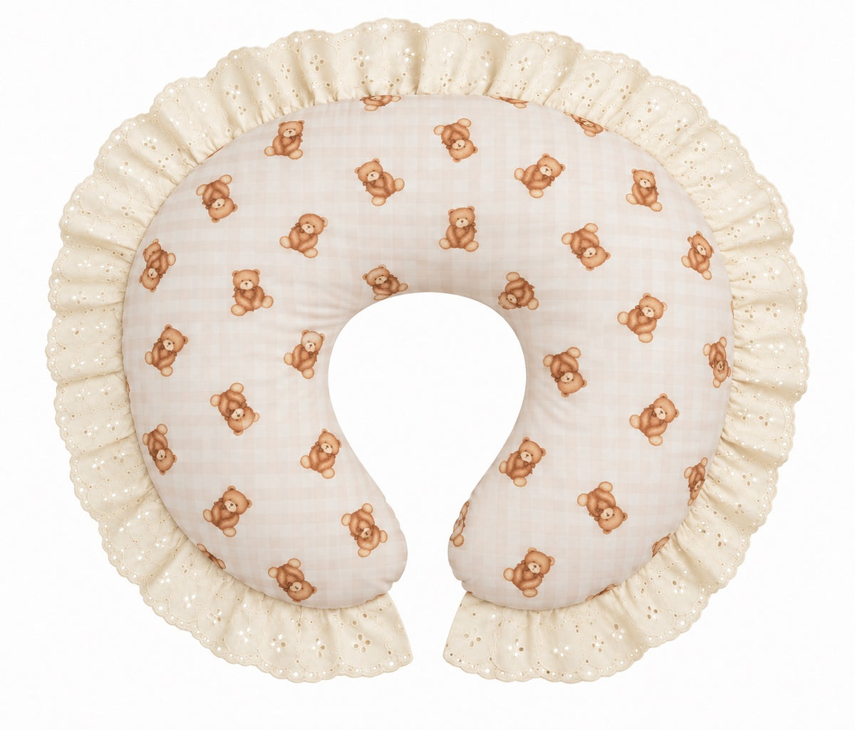 Gingham Ivory Eyelet Ruffle Original Nursing Pillow Cover