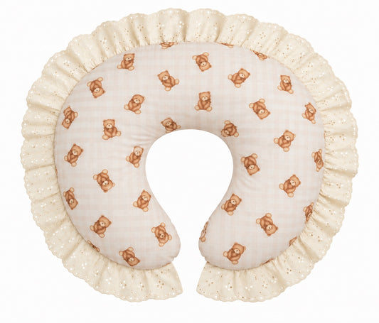 Gingham Ivory Eyelet Ruffle Original Nursing Pillow Cover
