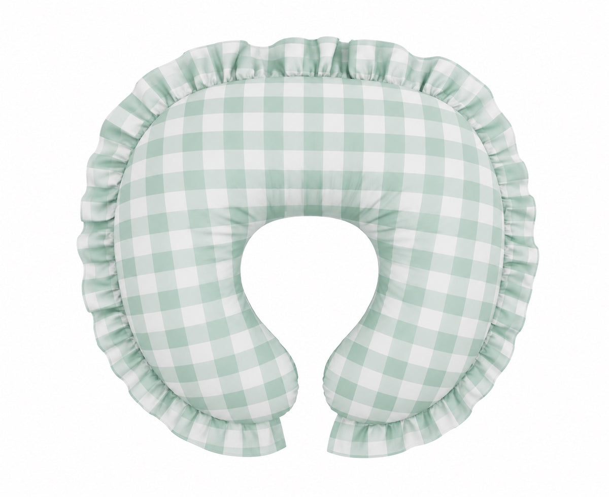 Light Green Checkered Ruffle Nursing Pillow Cover